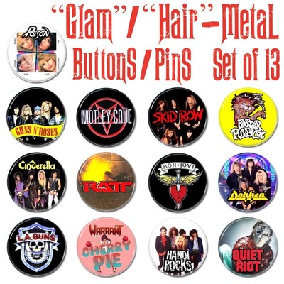 80s 90s Hair Band Glam Metal 1'' Buttons Pinbacks - Motley Crue Poison Dokken GnR