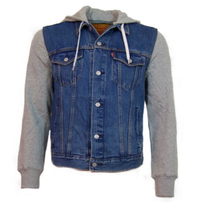 

Мужская джинсовая куртка Levis Trucker с длинным рукавом из гибридного джинсового пальто с капюшоном на пуговицах, Medium wash 745130000