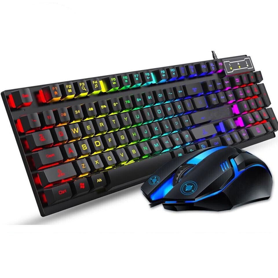 Gaming Keyboard And Mouse LED Light Backlit Mechanical Feel For Computer Desktop
