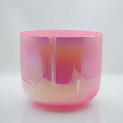 7 inch F Note Heart Chakra Alchemy Pink Crystal Quartz Singing Bowl