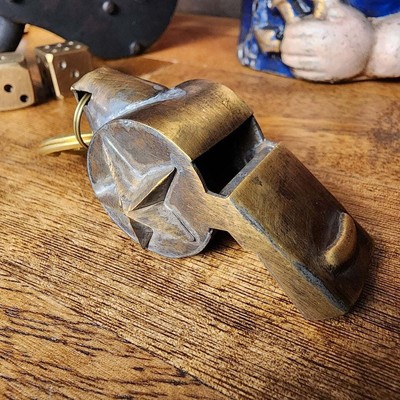 Fire Department Solid Brass Whistle With Raised Star & Antique Finish (2" x 4")