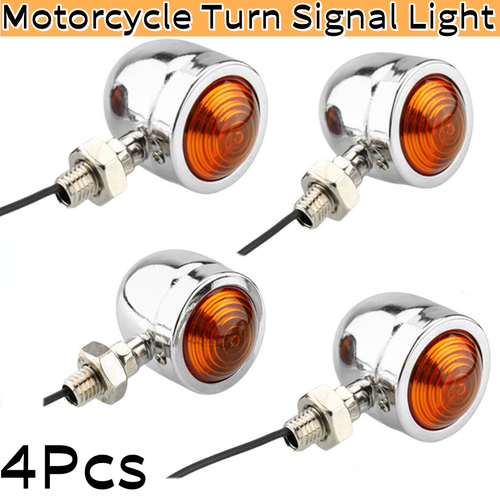 4x Chrome Motorcycle Turn Signals Bullet Blinker Indicator Light Amber Lamps 12V
