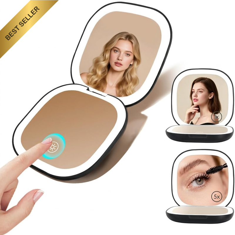 LED Lighted Travel Makeup Mirror Rechargeable USB Portable Compact Mirror with 5