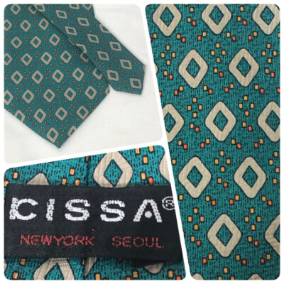 Cissa Men's Silk Tie Green Geometric  #T92