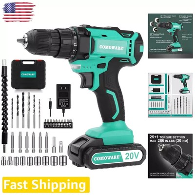 Efficient 20V Power Drill Set with LED Work Light, 266 In-lb Torque & 23pcs Bits
