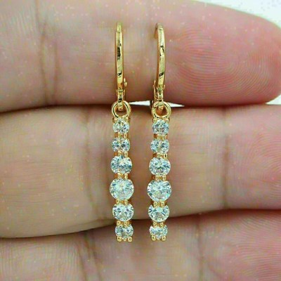 14k Yellow Gold Plated 2Ct Round Lab-Created Diamond Women Drop Dangle Earring