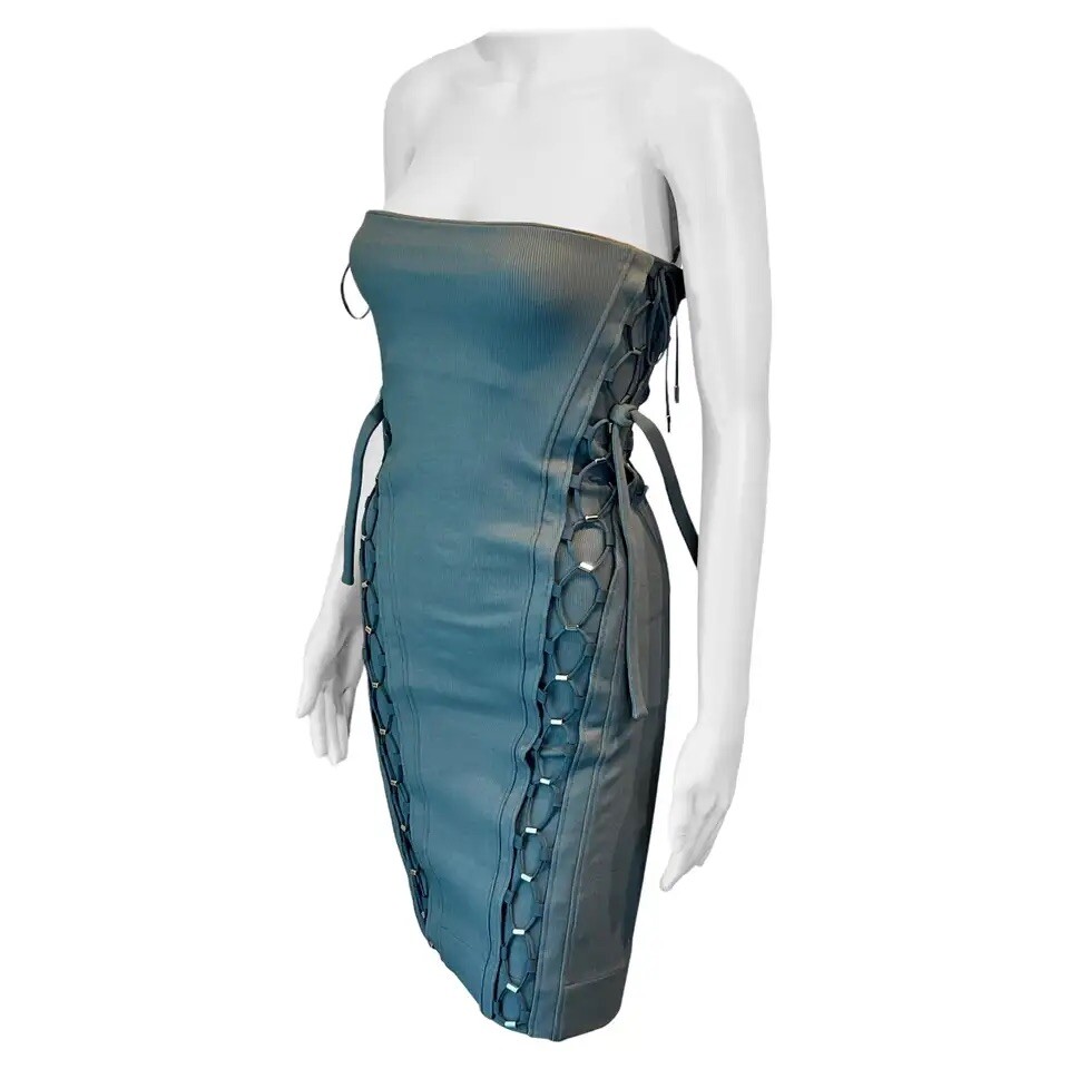 Gucci S/S 2010 Unworn Bodycon Lace Up Bandage Grey Mini