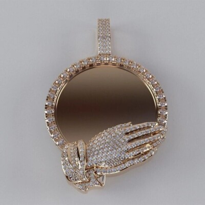 2Ct Lab Created Diamond Praying Hand Photo Picture Pendant 14K Rose Gold Plated