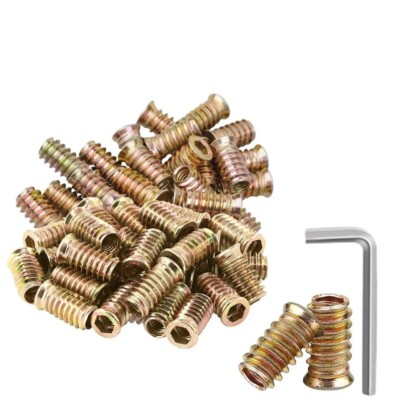 60Pcs Threaded Insert Furniture Screw In Wood Nut Inserts Bolt Fastener 1/4''-20