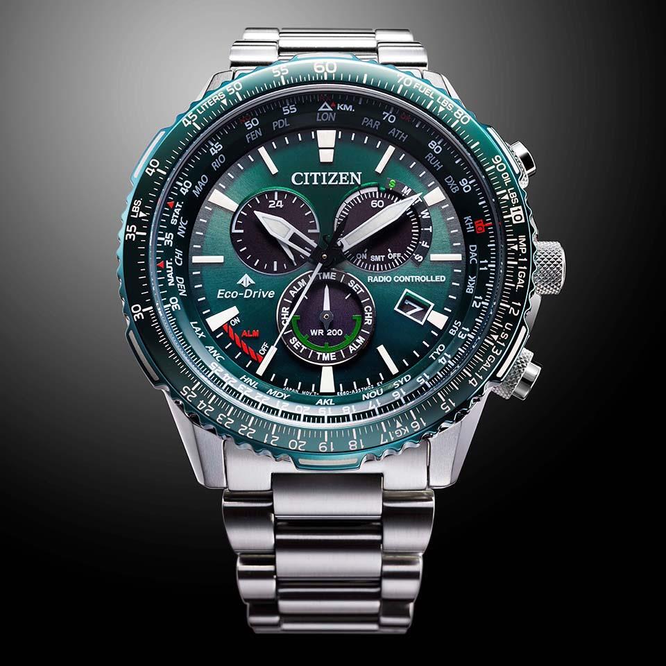 Pre-owned Citizen Promaster Sky Cb5004-59w Eco-drive Radio Solar Watch Green Dial 45.9mm