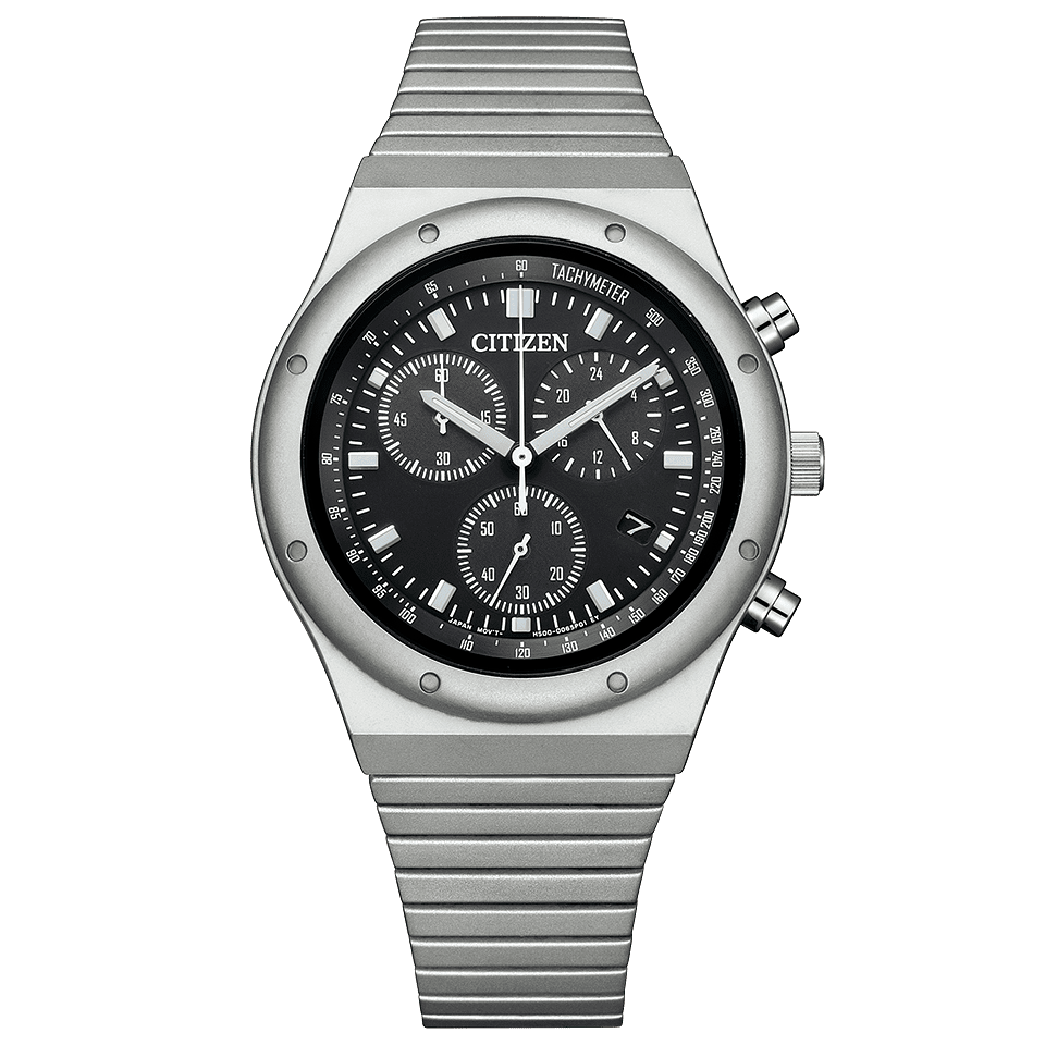 Pre-owned Citizen Collection Record Label 1984 Chronograph At2540-57e Eco-drive Watch 38mm