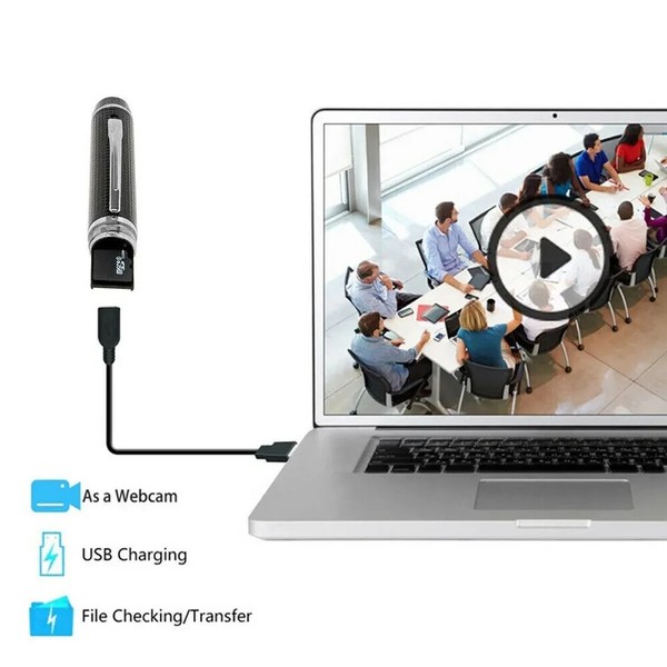 USB spy camera connecting to laptop for video conference.