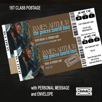 James Arthur Concert Ticket Pisces World Tour  Personalised Gift Reveal Keepsake