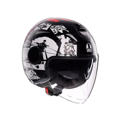 CASCO MOTO JET AGV ETERES HISTORY MATT BLACK WHITE RED ROSSO BIANCO NERO