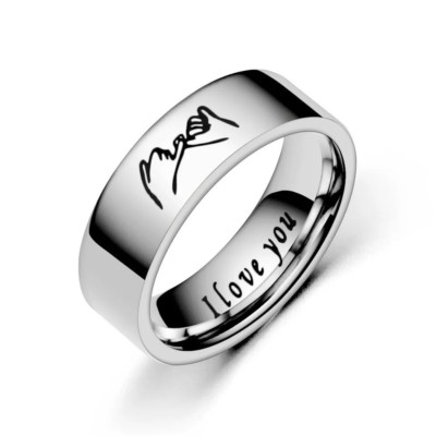Couples Matching 2pc RING SET: ''I Love You'' & ''Pinky Promise'' Engraved Bands