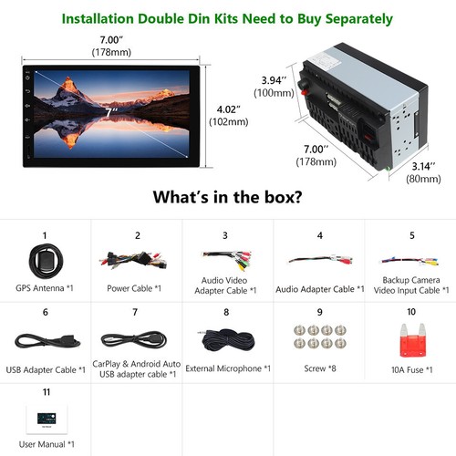 CAM+OBD+7" IPS Double 2 Din Car Stereo Radio Android Octa Core GPS Navigation BT