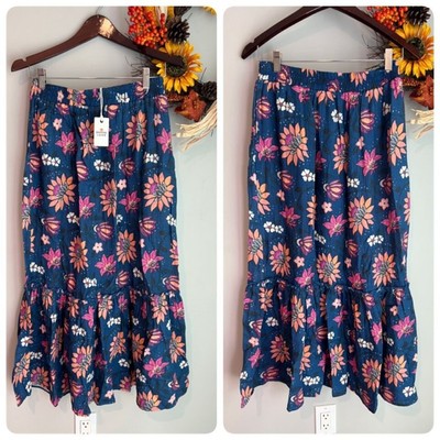Marine Layer Corinne Doublecloth Midi Skirt Extra Large in Batik Floral
