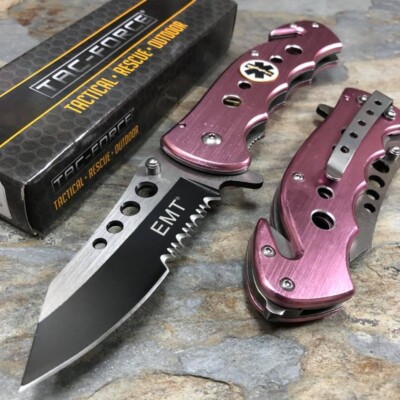 Tac Force Spring Assisted Emergency EMT EMS Rescue Pocketknife [Pink]