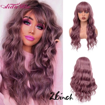 Long Water Wave Synthetic Wigs with Bangs Wigs Cosplay Party Heat Resistant Wig