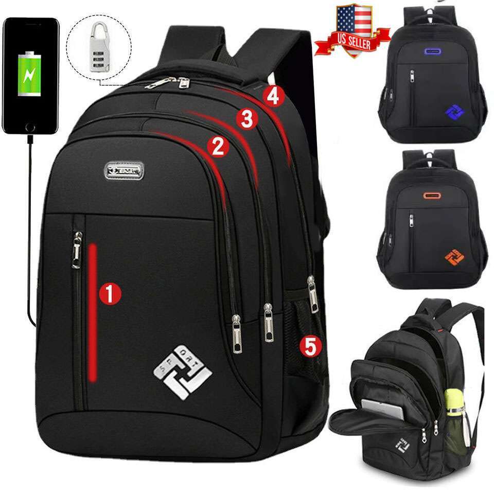 Bookbag School Travel Laptop Rucksack Zipper Bag W/ Usb Port