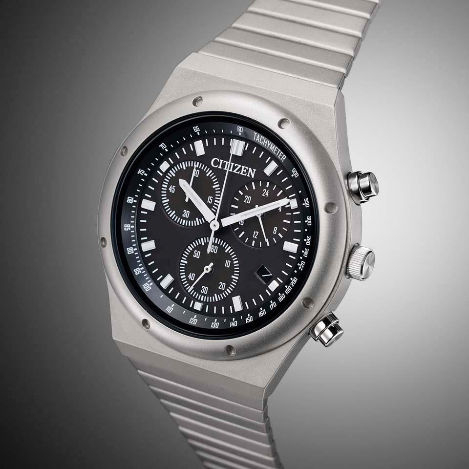 Pre-owned Citizen Collection Record Label 1984 Chronograph At2540-57e Eco-drive Watch 38mm