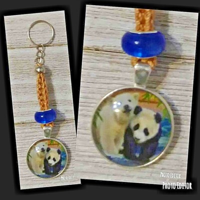 Crochet Panda & Polar bear charm key chain handmade