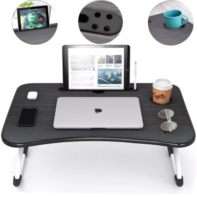 Laptop Tray Lap Desk Stand Foldable Bed Table Notebook Tray Cup Slot Adjustable