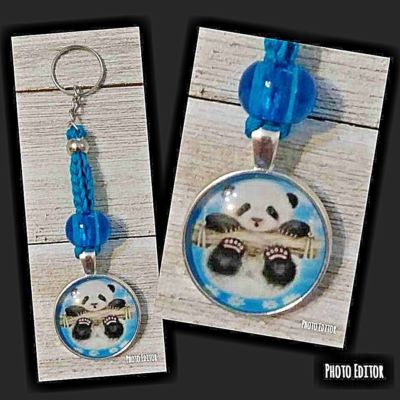 Crochet Panda bear charm key chain handmade 