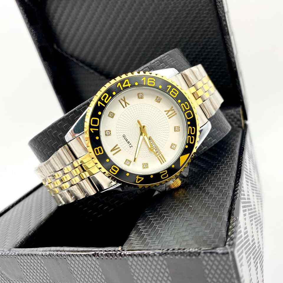 Orologio Da Polso ZCC 1070 Uomo Quarzo Data Elegante Bicolore Fondo Bianco lac