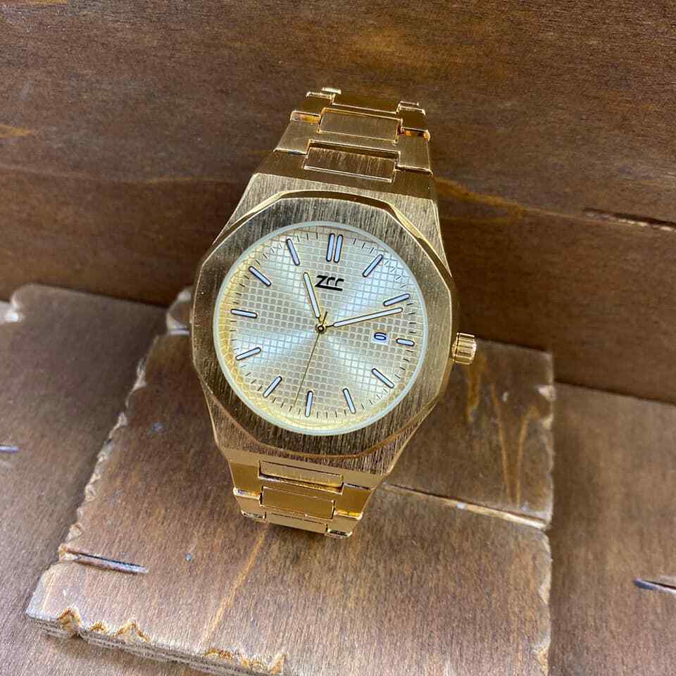 Orologio Da Polso ZCC 1069 Uomo Quarzo Data Elegante Dorato Fondo Oro lac