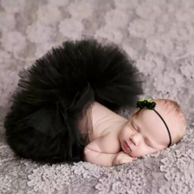 Newborn Outfit Baby Girl Set of 2 Tutu Skirt + Flower Head Band Photo Prop NEW
