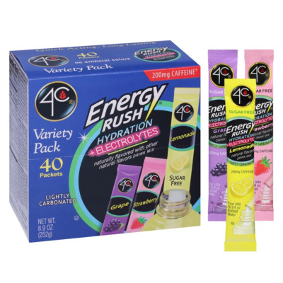 4C Energy Rush PSD with Electrolytes Variety Pack Stix, 40 Ct (14 Lemonade, 12 S