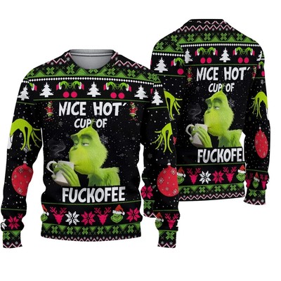 Nice Hot Cup Of Fuckofee the grinch Ugly Christmas Sweater 97029