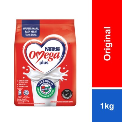 2 Packs NESTLE Omega Plus Milk Powder with Anticol High Calcium Low Fat 1 Kg