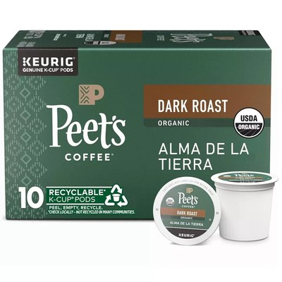 PEET'S ORGANIC ALMA DE LA TIE DARK ROAST COFFE K-CUP PODS 10 COUNT FREE US S/H