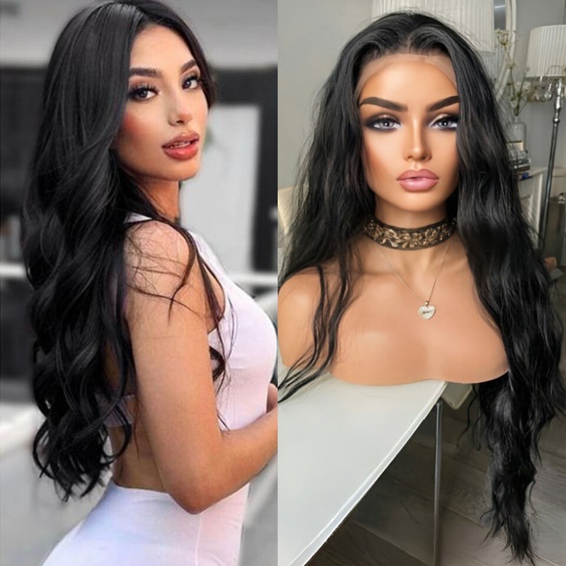 Long Wavy Lace Frontal Wigs Heat Resistant Synthetic Hair  display picture 2