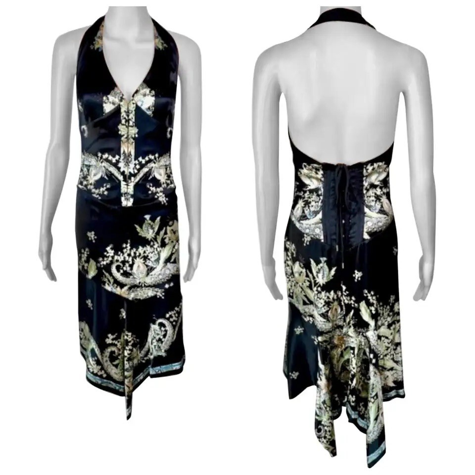 Chemise Roberto Cavalli Vintage 2003 - Cuir Noir Et Soie, Taille S, Manches Longues, état Excellent