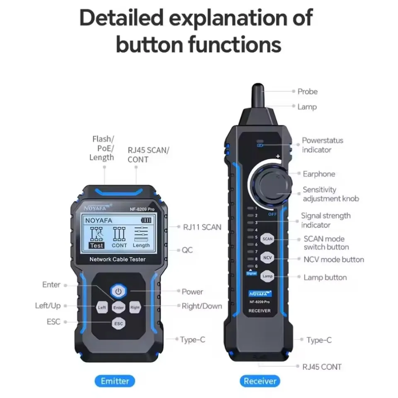 NOYAFA NF-8209Pro Network cable locator length measurement PoE tester break shor