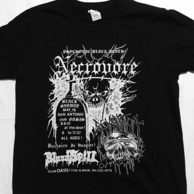 NECROVORE - CLUB OASIS SHOW FLYER T-SHIRT / Beherit, Mayhem, Absu, VON