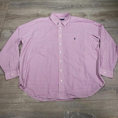 Ralph Lauren Shirt Mens 2XL Pink Plaid Button Down Classic Fit Pony Logo Oxford