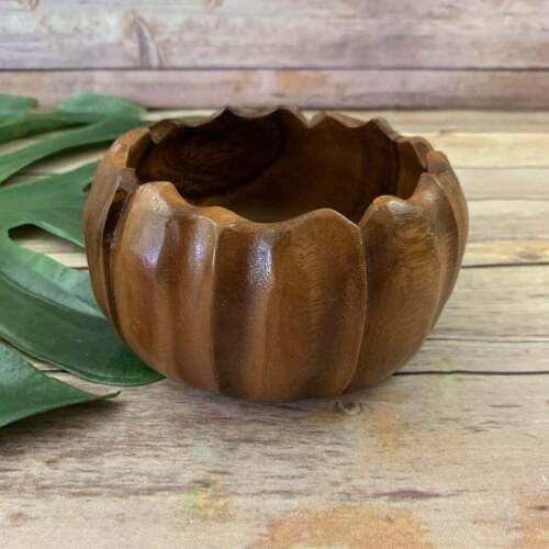 Vintage Monkey Pod Wood Kahana Scallop Edge Decorative Bowl Hawaiian Tropical