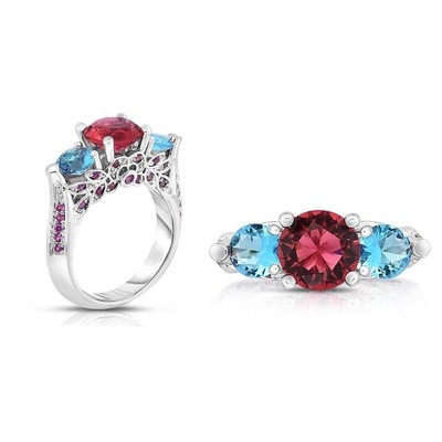 4.00 Cttw Ruby And Sapphire Cubic Zirconia Ring In 18K White Gold