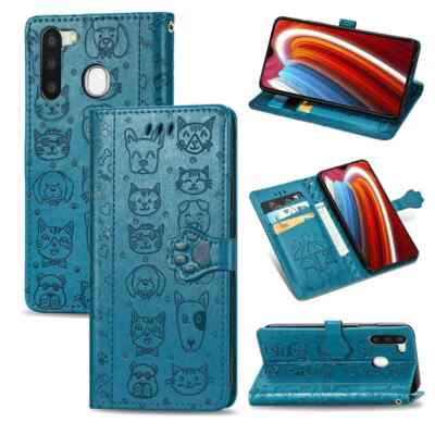 Samsung S 10 Embossing Cat Dog Flip Phone Case Blue