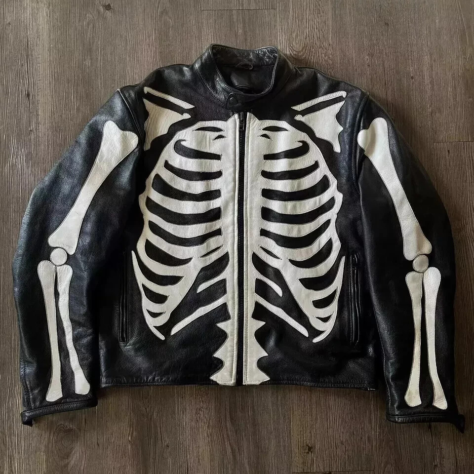 Men's Genuine Leather Skeleton Bones Jacket - Stylish