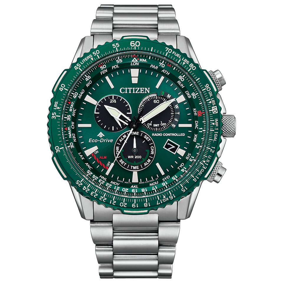 Pre-owned Citizen Promaster Sky Cb5004-59w Eco-drive Radio Solar Watch Green Dial 45.9mm