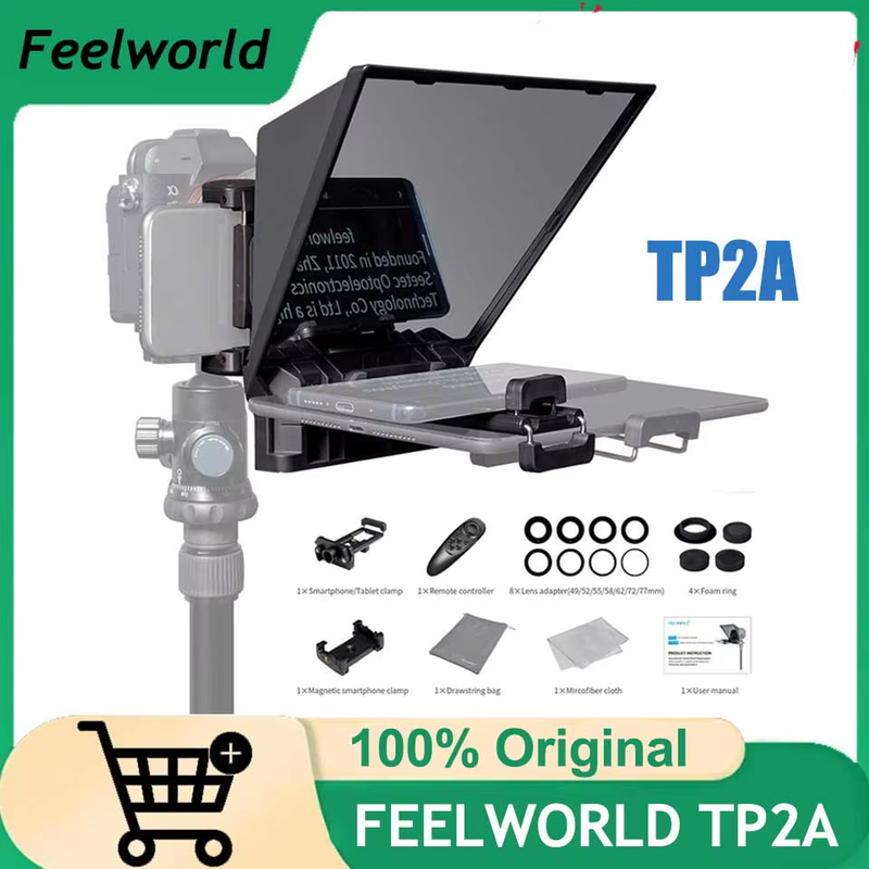 TP2A Mini Teleprompter 8 inch Portable Supports Under 8" Smartphone Tablet Promp