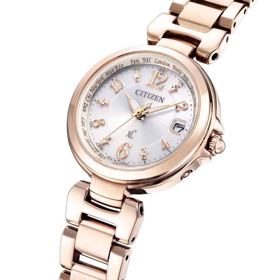 Pre-owned Citizen Xc Happy Flight Ec1037-51a Eco-drive Radio Solar Watch Sakura Gold Women