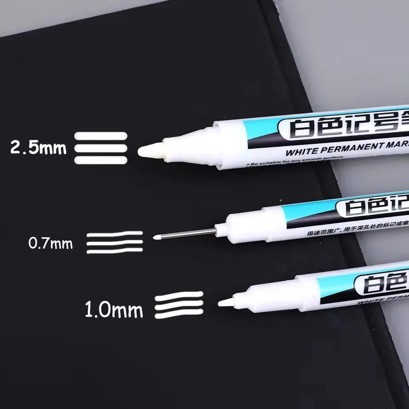 0.7/1.0/2.5MM White Permanent Marker Pens Markers Paint Pen for Wood Plastic Lea