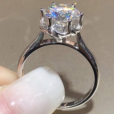 2Ct Round GRA Certified Real Moissanite Tester Pass Ring 14K White Gold Plated
