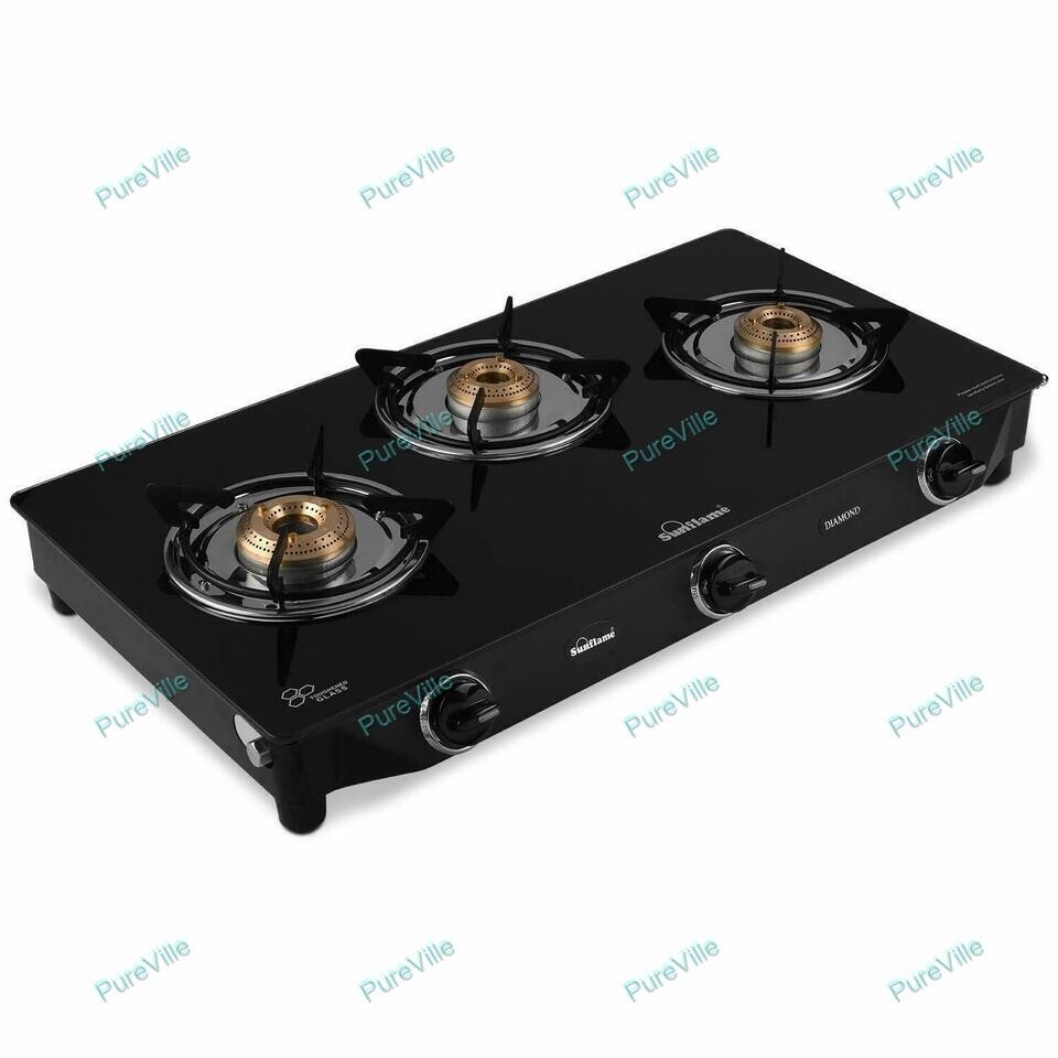 Sunflame Iron Diamond BK 3 Burner Gas Stove Black Color Best